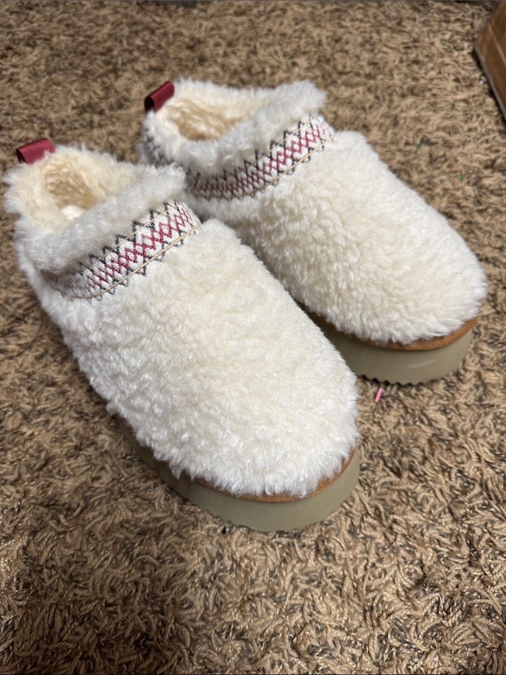 Amazon Cream Sherpa Platform Slip-On Clogs with Pink Accent